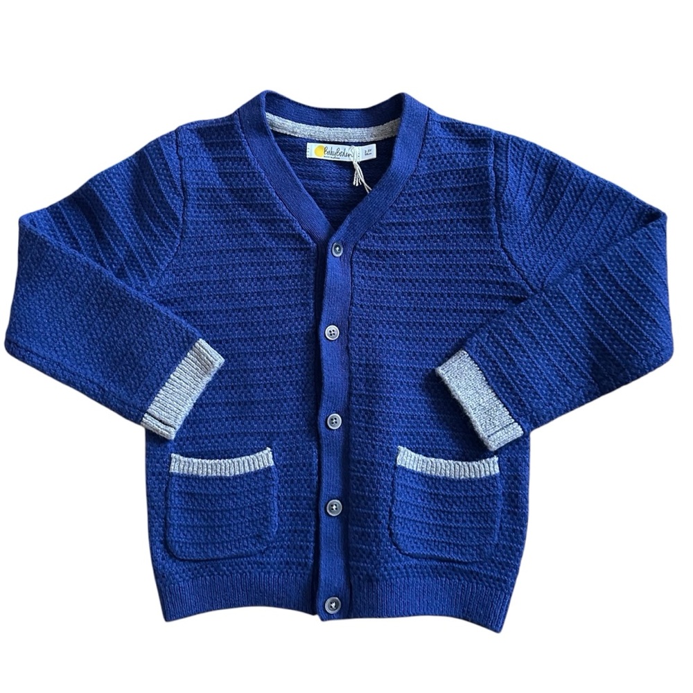 NWT. Mini Boden Wool Blend Cardigan, Navy, Size 2-3y